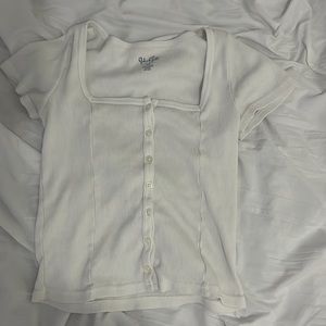 White Square Neckline Button-Front Top